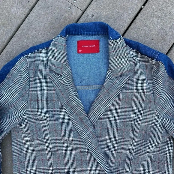 Signature8 Plaid + Denim Blazer Jacket | Size S/M - Picture 3 of 11